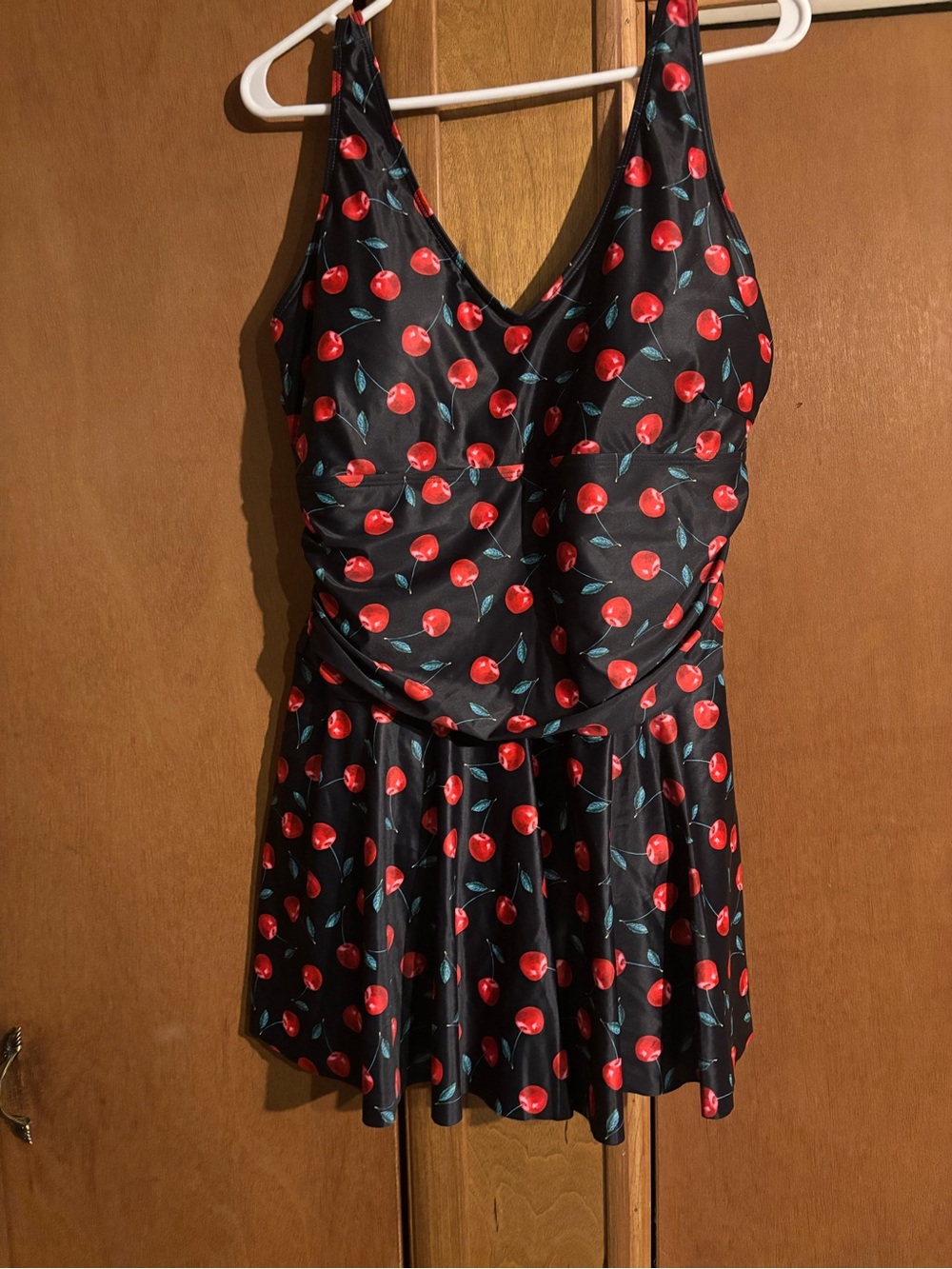 Plus Size Cherry Print One-Piece Swim Dress